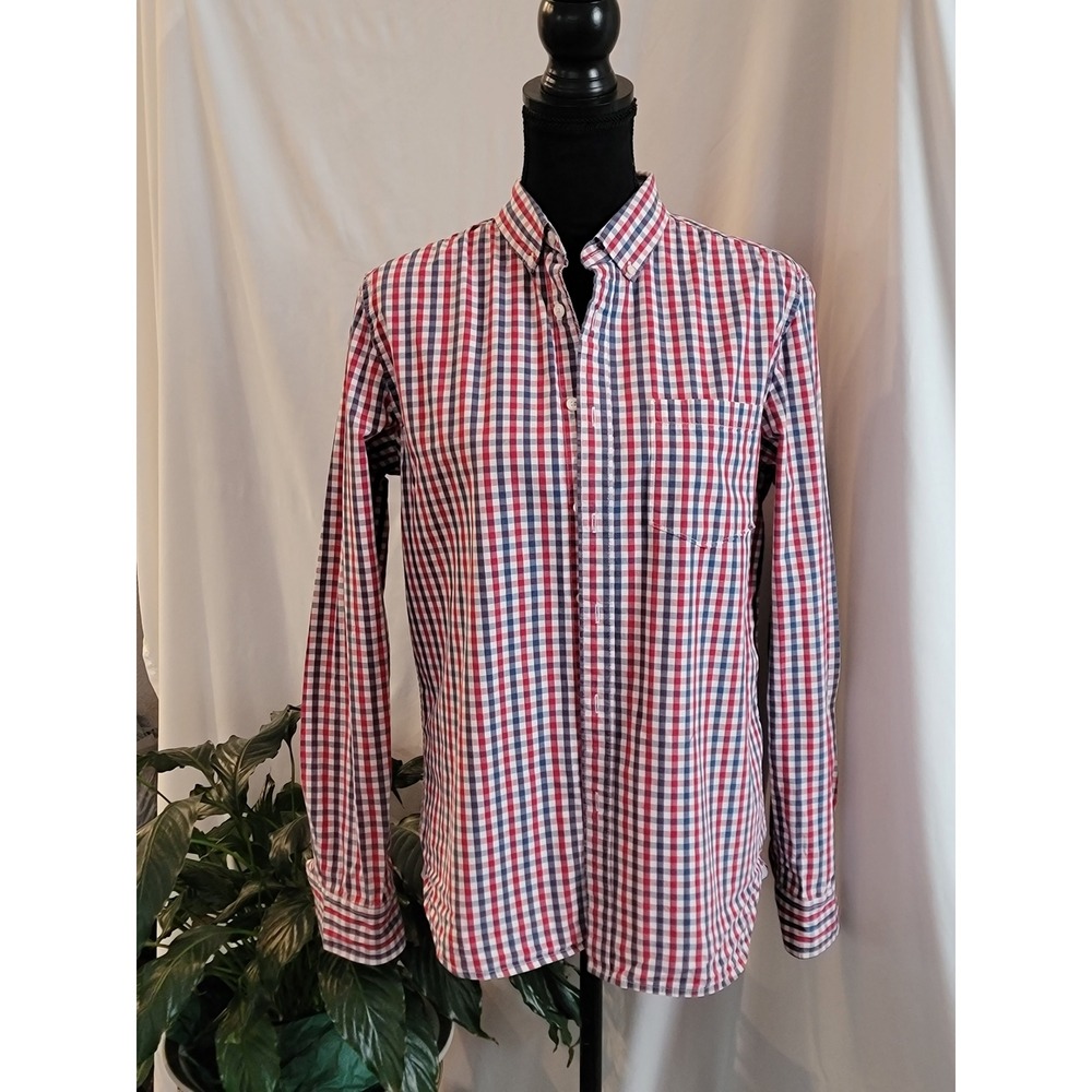 Cactus Man Ricky Singh Slim Fit Gingham Shirt‎ Mens Medium Red Blue Button Down